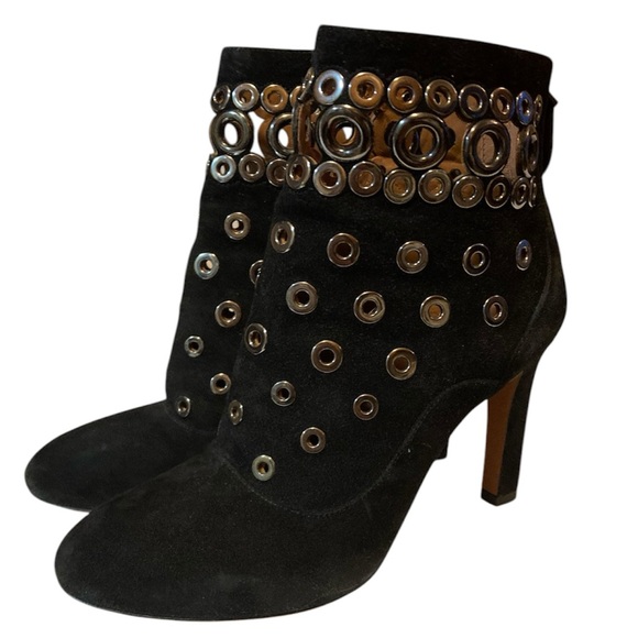 Alaïa Black & Silver Grommet Heeled Boot Suede - Picture 2 of 5